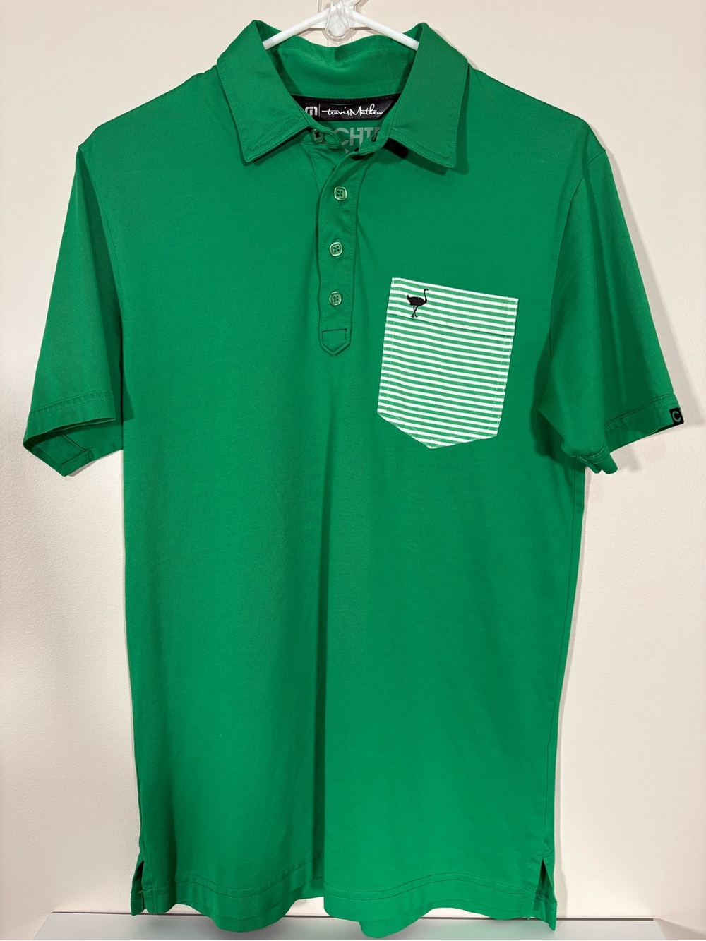 Travis Mathew Bright Green Polo with White Striped Pocket